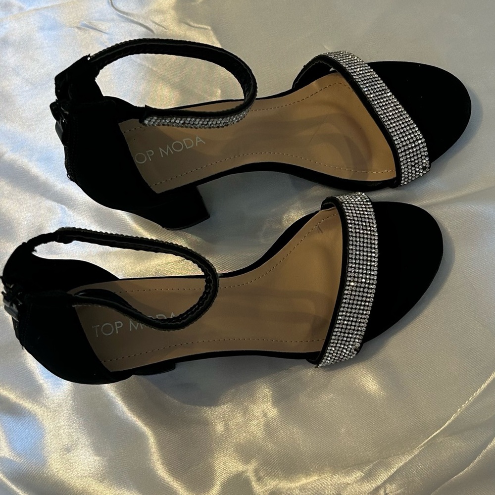 Top Moda Women's Size 7.5 Open Toe 3.5” Black Ankle Strap Sandals Formal Party - Picture 2 of 8